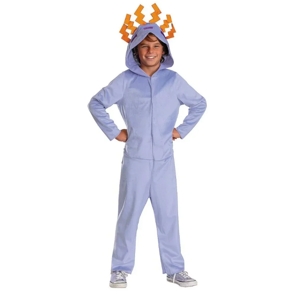Minecraft Axolotl Halloween Costume 4/6 Purple Hooded Jumpsuit Unisex Kids